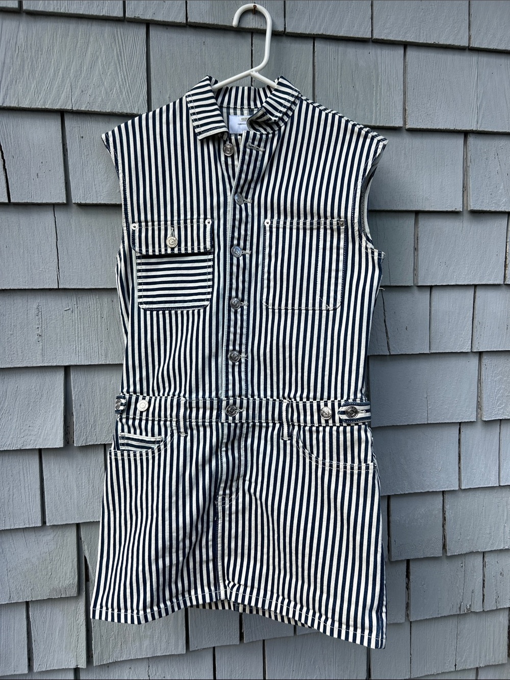 Current/Elliott Navy and White Striped Sleeveless Romper